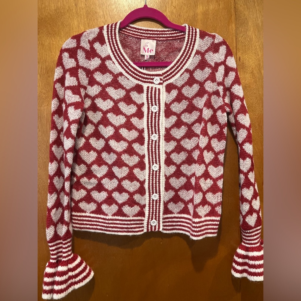 ❤️❤️❤️ NWT So Me Heart Patterned Red and White Sweater Top - Picture 2 of 9